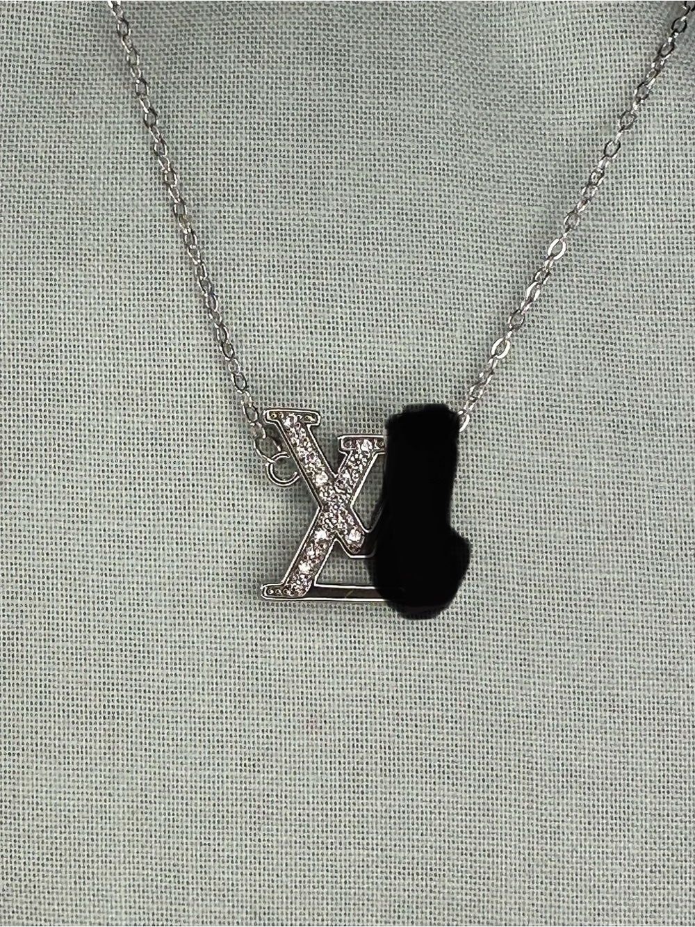 AA great Silver Initial Pendant Necklace with Pavé Crystals